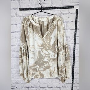Anthropologie August Sky neutral peasant style flowy casual blouse Size L